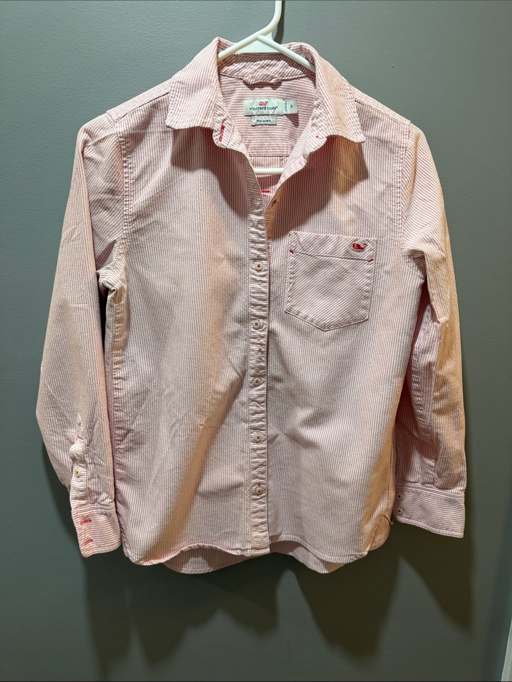 Vineyard Vines Relaxed Fit Pink Striped Button-Down Shirt with Whale Pocket